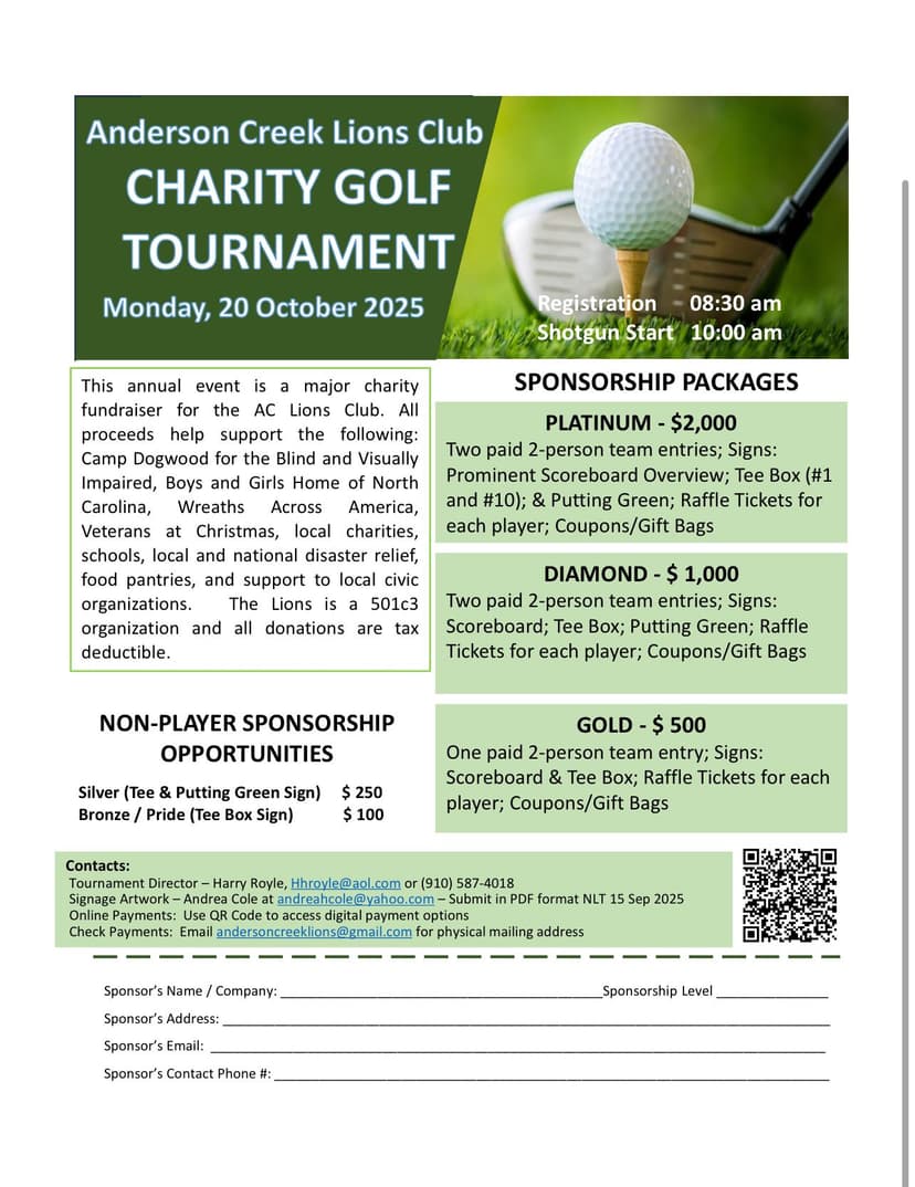 Anderson Creek Lions Club Golf Tournament